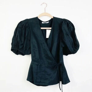 IDEM DITTO Black Puff‎ Sleeve Knit Wrap Top Size Medium NWT